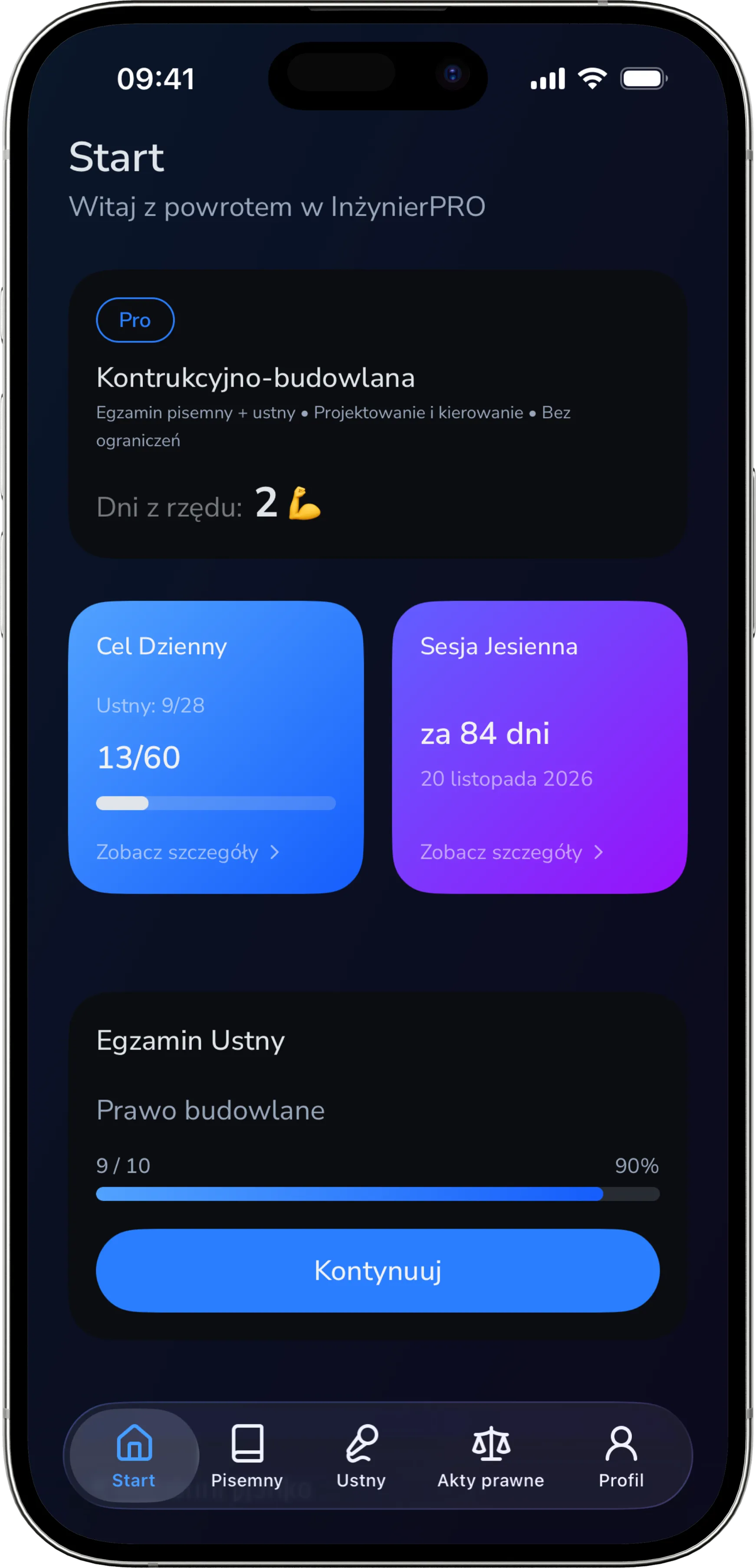 Zrzut ekranu aplikacji mobilnej InżynierPRO - ekran startowy